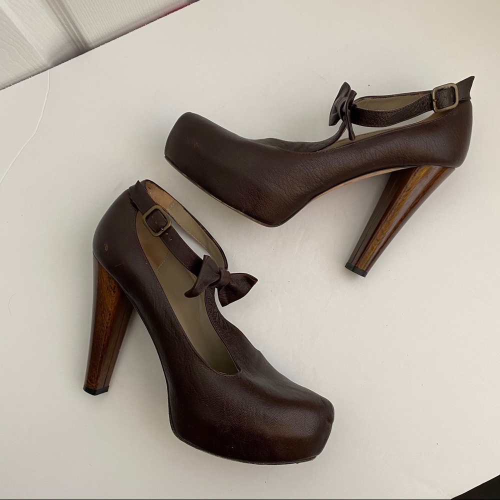 Tibi Brown Platform Heels with Bow Detail Sz 39 - Picture 2 of 10
